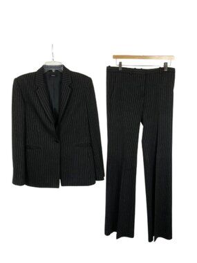 Theory Women Size 8 Dark Gray Demetria 2 Wool Blend Stripe Blazer Pants Suit Set